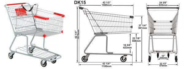 DK-15 Shopping Basket Dimensions | Shopping Cart & Grocery Trolley | Chariot Shopping